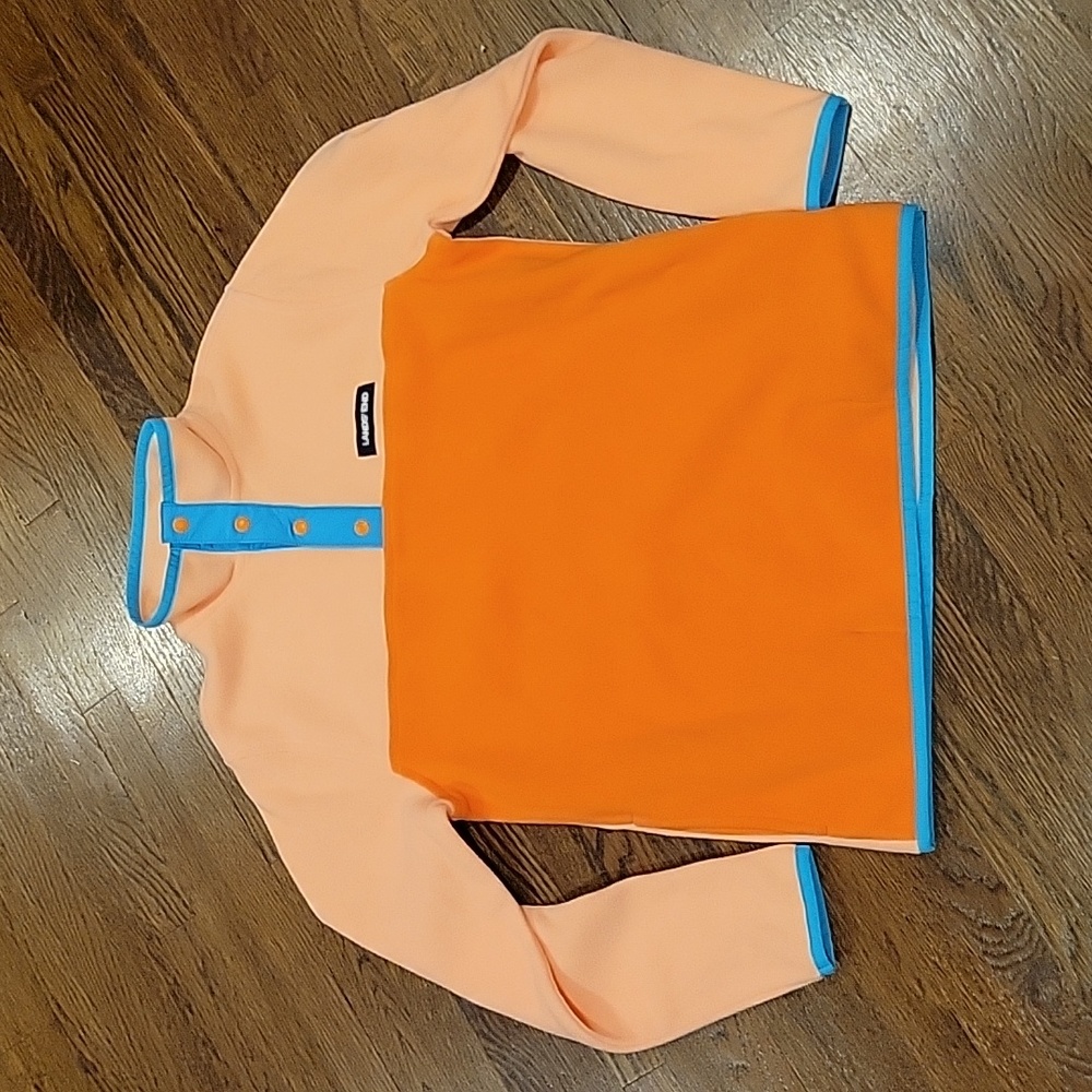 Lands End Girl’s Peach & Orange Fleece Pullover Size L 10/12 NWOT